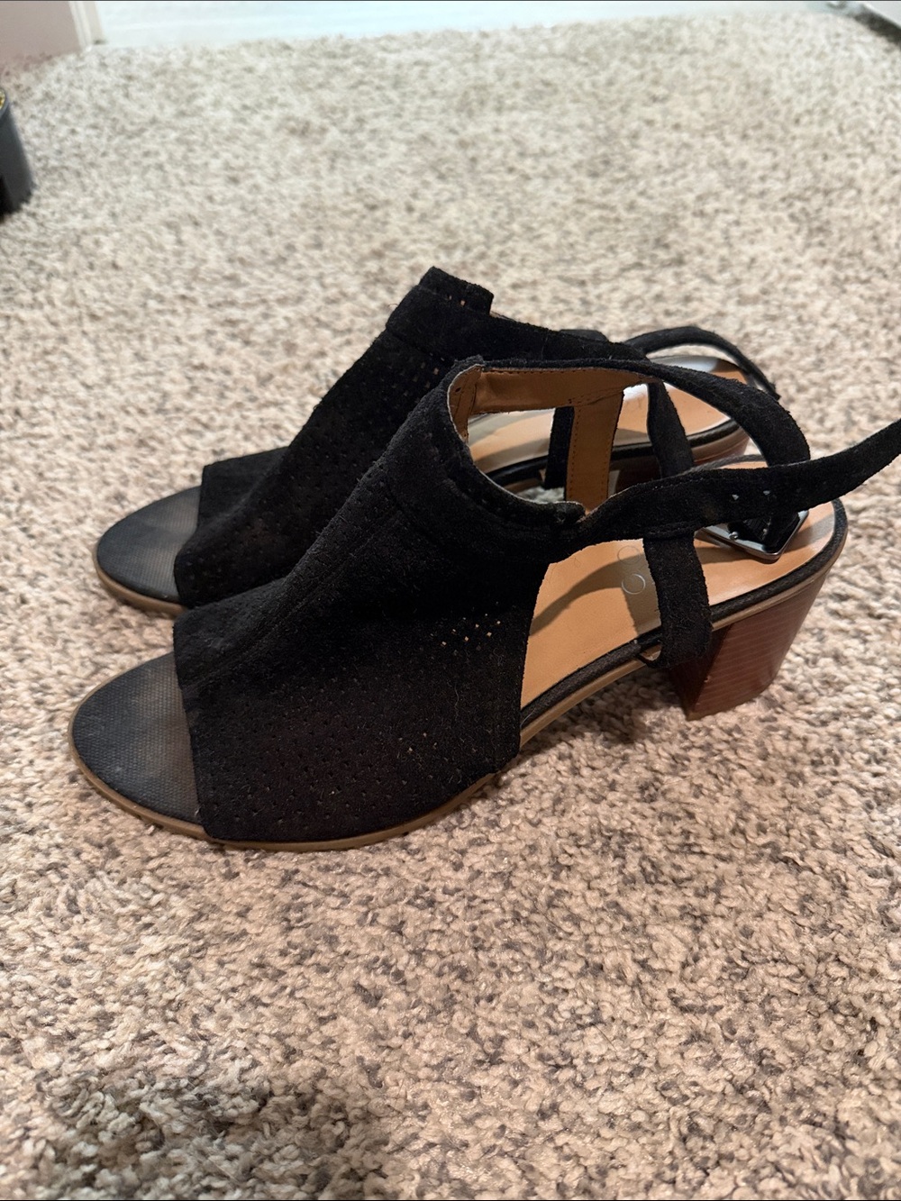 Franco Sarto Black Suede Open-Toe Block Heel Sandals